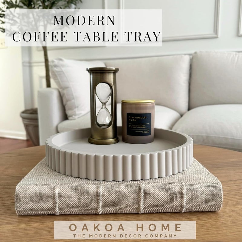 OAOKA Round Decorative Tray for Coffee Table Decor - Concrete Round Tray Home Decor - Bandejas Decorativas - Circle Coffee Table Centerpiece - Image 4